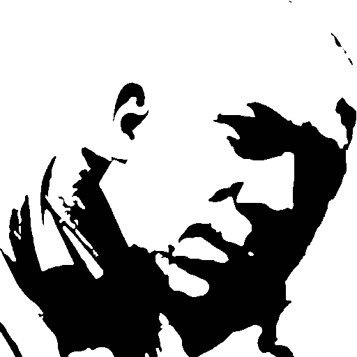 High-contrast black and white image showing the side profile of a person's face. The image emphasizes shadows and highlights, with the individual's hand near their face, suggesting a contemplative or thoughtful pose. Features are abstracted.